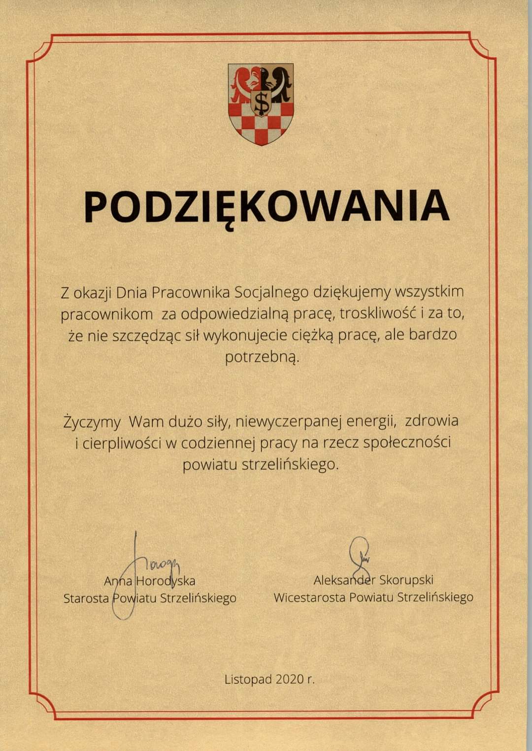 Podziękowania z&nbsp;okazji Dnia Pracownika Socjalnego